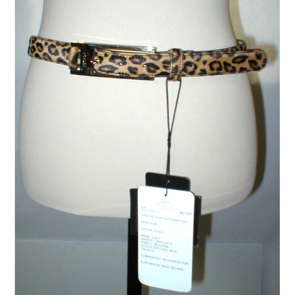 New Womens Designer Escada NWT $495 Leopard Belt Leather Logo Fur 70 27.5 XXS XS - Picture 1 of 11